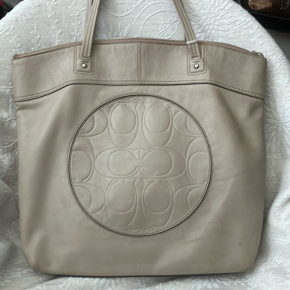 Sold….Coach Cream Leather Tote with Embossed Design